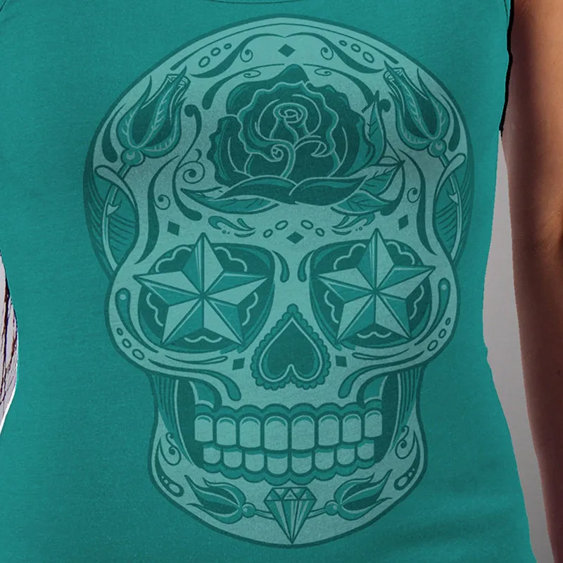 Hot Leathers GLR2526 Ladies Sugar Skull Carolina Blue Tank Top Shirt