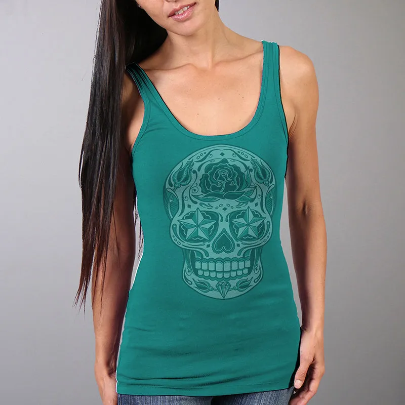 Hot Leathers GLR2526 Ladies Sugar Skull Carolina Blue Tank Top Shirt