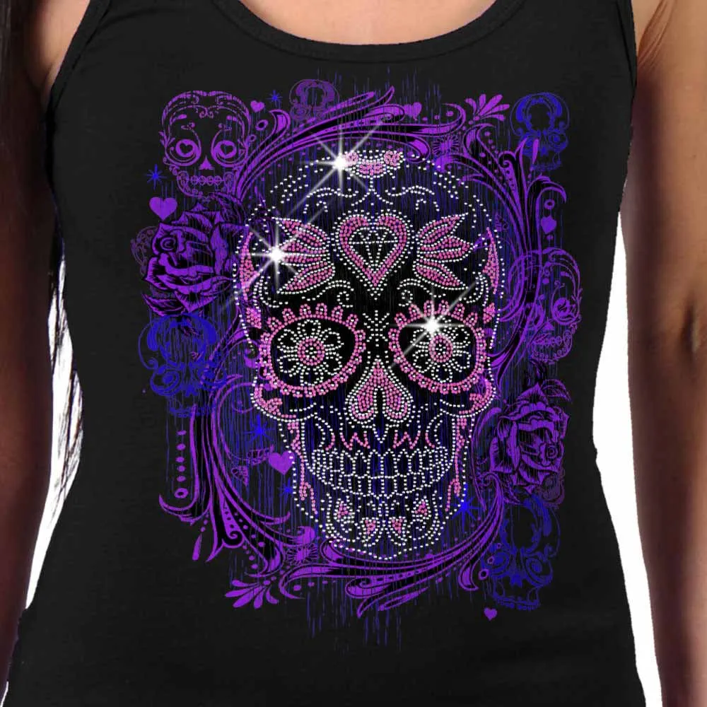 Hot Leathers GLR2562 Ladies Black Sugar Skull Bling Tank Top Shirt