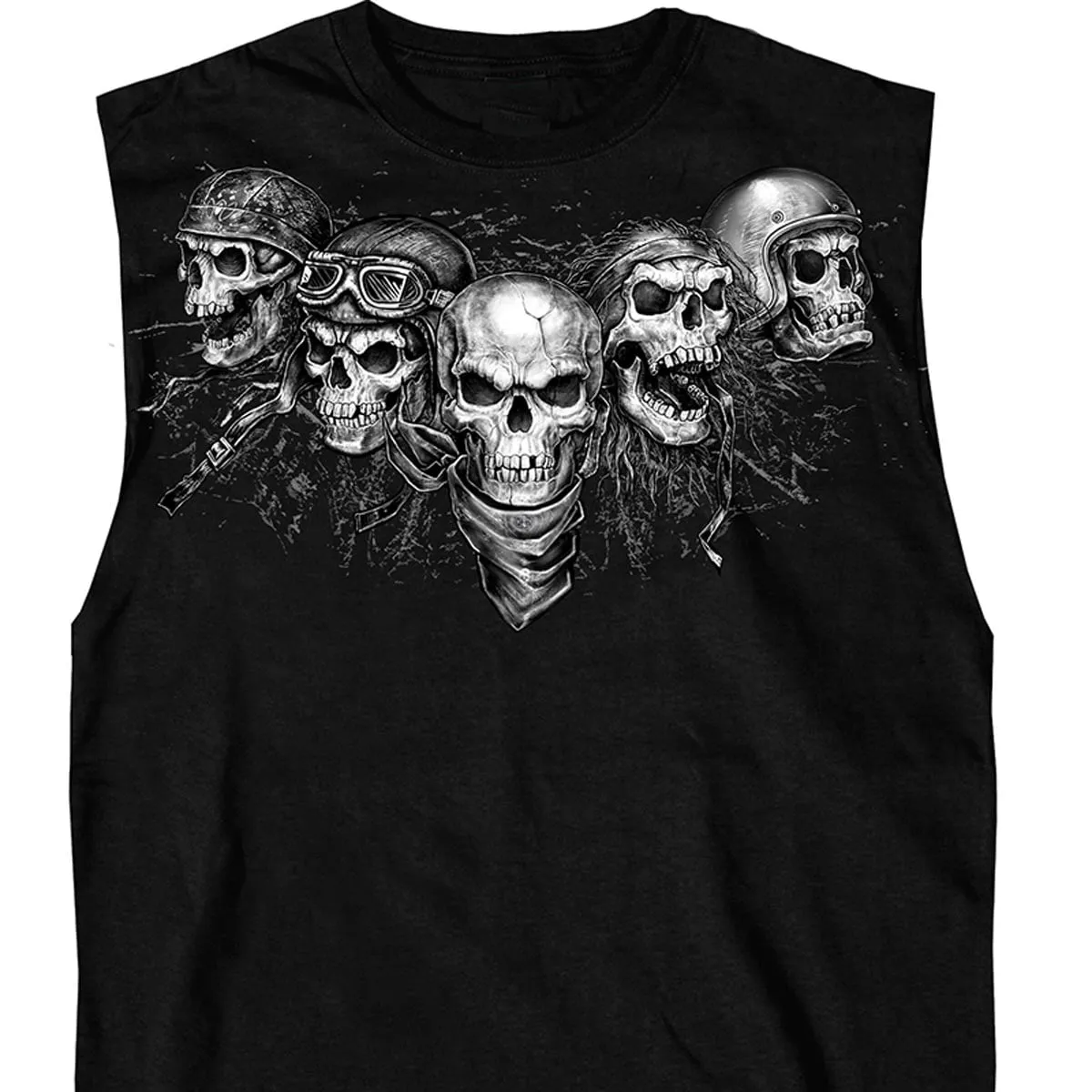 Hot Leathers GMT3423 Men’s Five Skull Sleeveless Shooter Black Tank Top Shirt