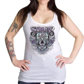 Hot Leathers SPL2861 Women's White 2023 Sturgis Antique Sugar Skull Tank Top Shirt