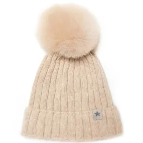 Huttelihut Hat Knit w. Alpaca Pompom Warmy Sand