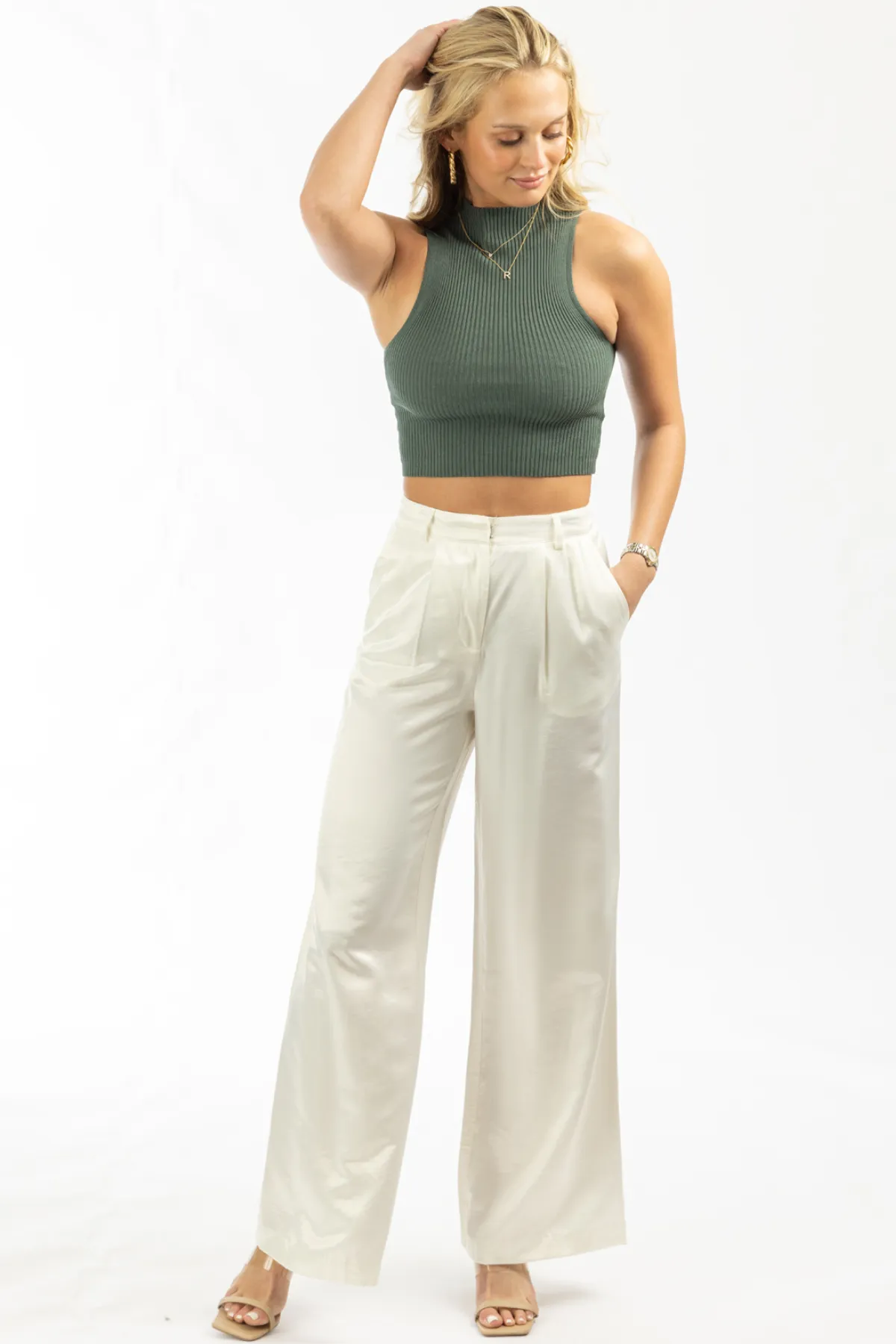 IVORY SHIMMER WIDE LEG PANT