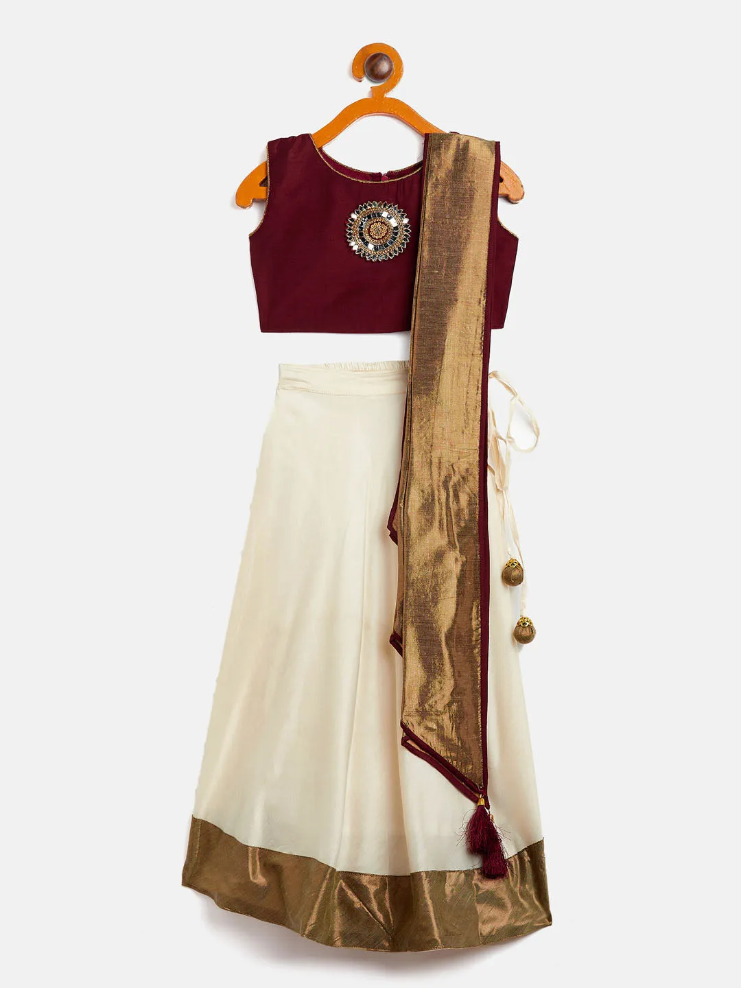 Jashvi Girl's Viscose Crop Top Skirt And Drape Dupatta Set