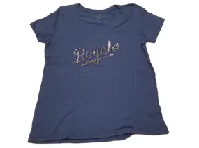 Kansas City Royals SAAG WOMENS Plus Size Blue Sequin Logo Burnout V-Neck