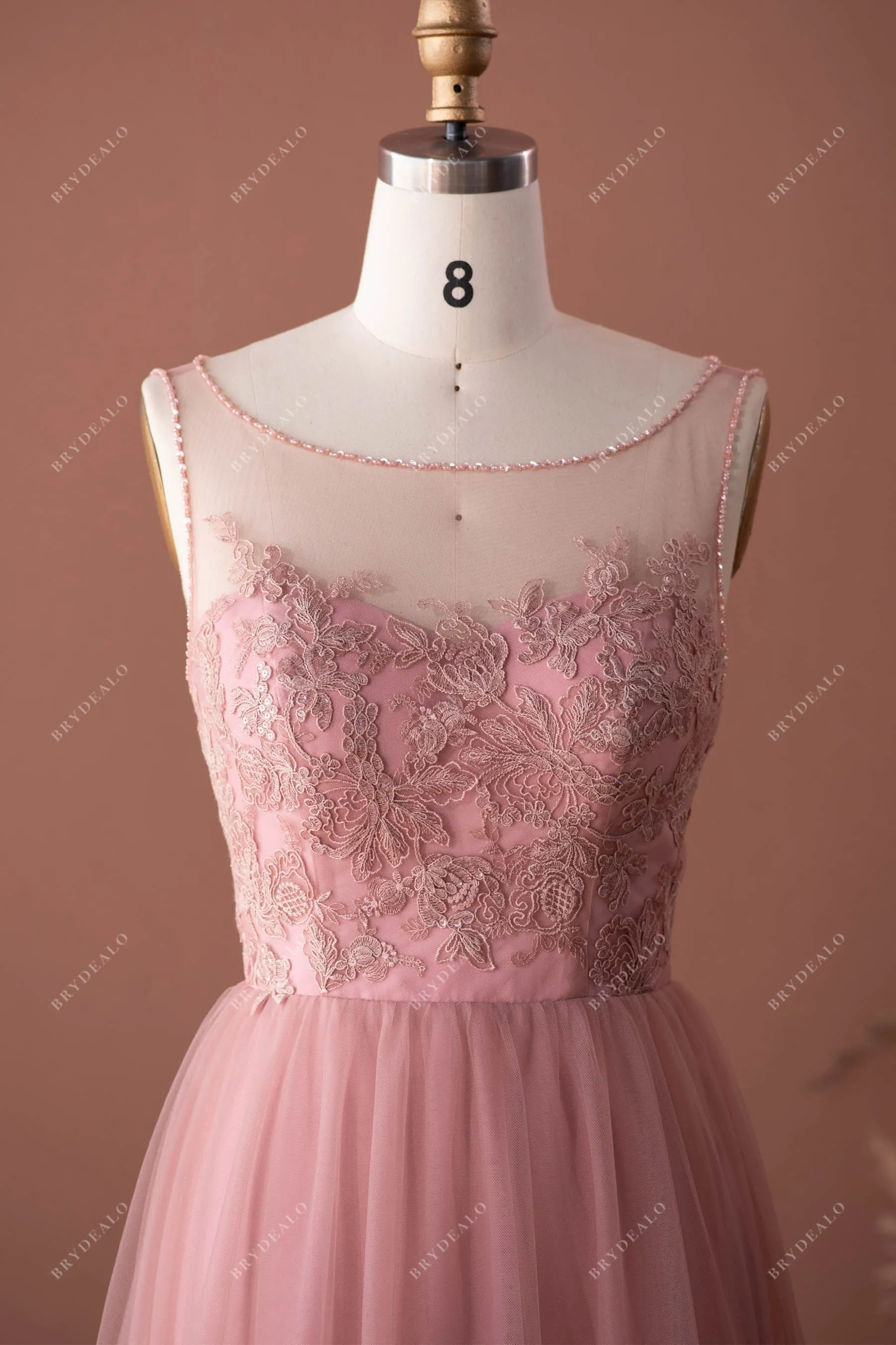 Keyhole Back Beaded Lace Tulle Bridesmaid Dress