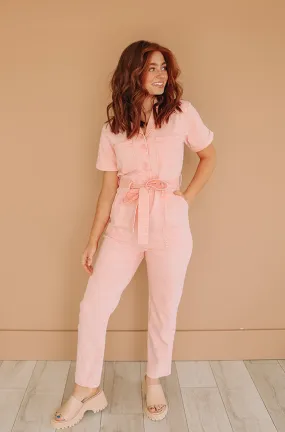 Kiss Me More Peach Jumpsuit - Nursing Friendly - FINAL SALE - FINAL FEW