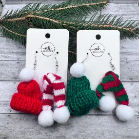 Knit Hat and Scarf Handmade Silly Quirky Oversized Winter Christmas Hypoallergenic  Lightweight Earrings