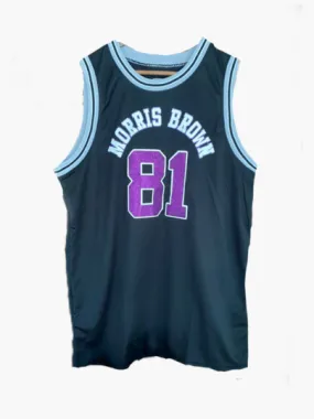 Ladies Bedazzled Handmade "Morris Brown 81 Wolverines 81" Black Purple Glitter Lace or No Lace Jersey Top