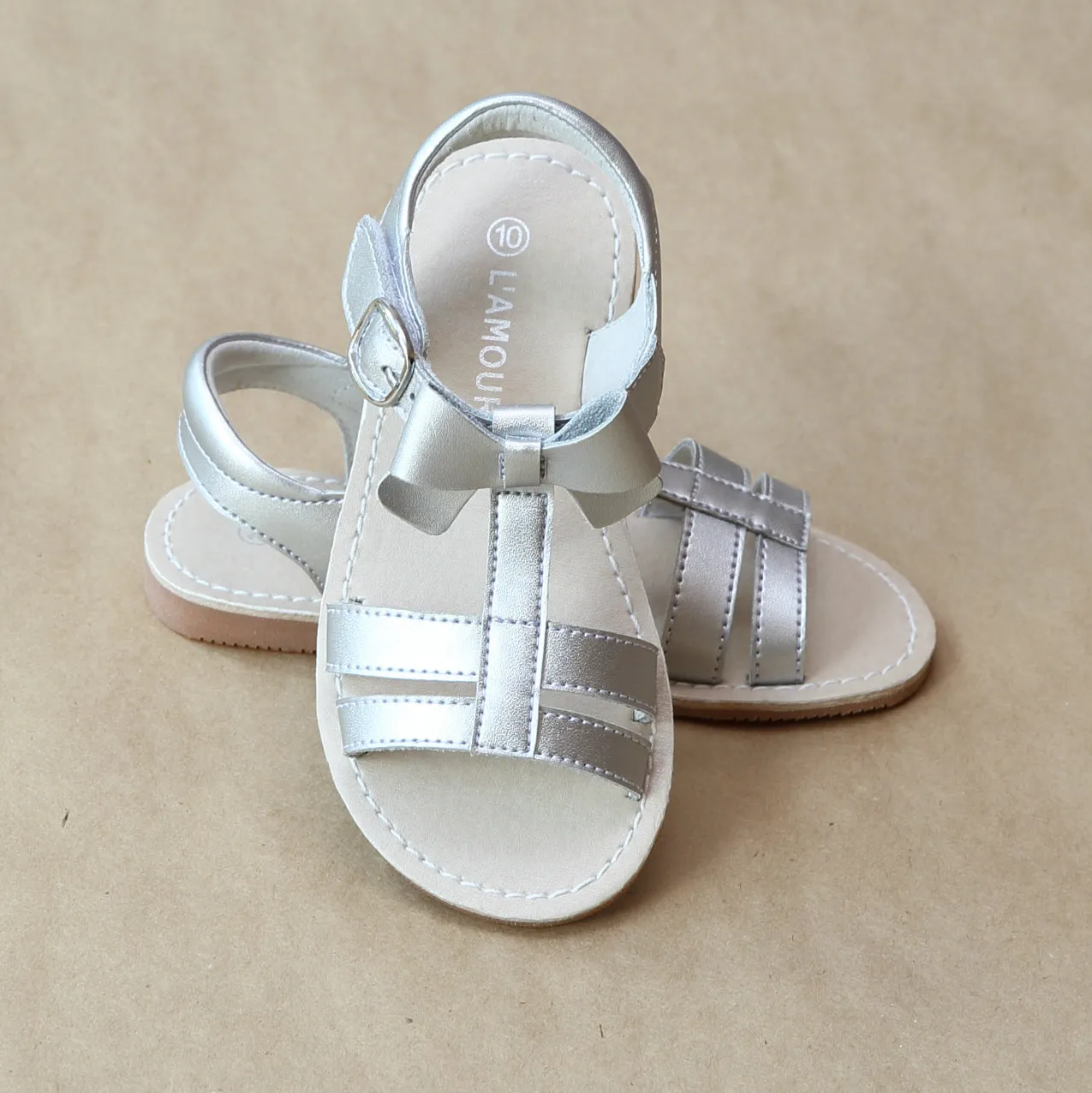 L'Amour Girls Leather T-Strap Bow Sandal