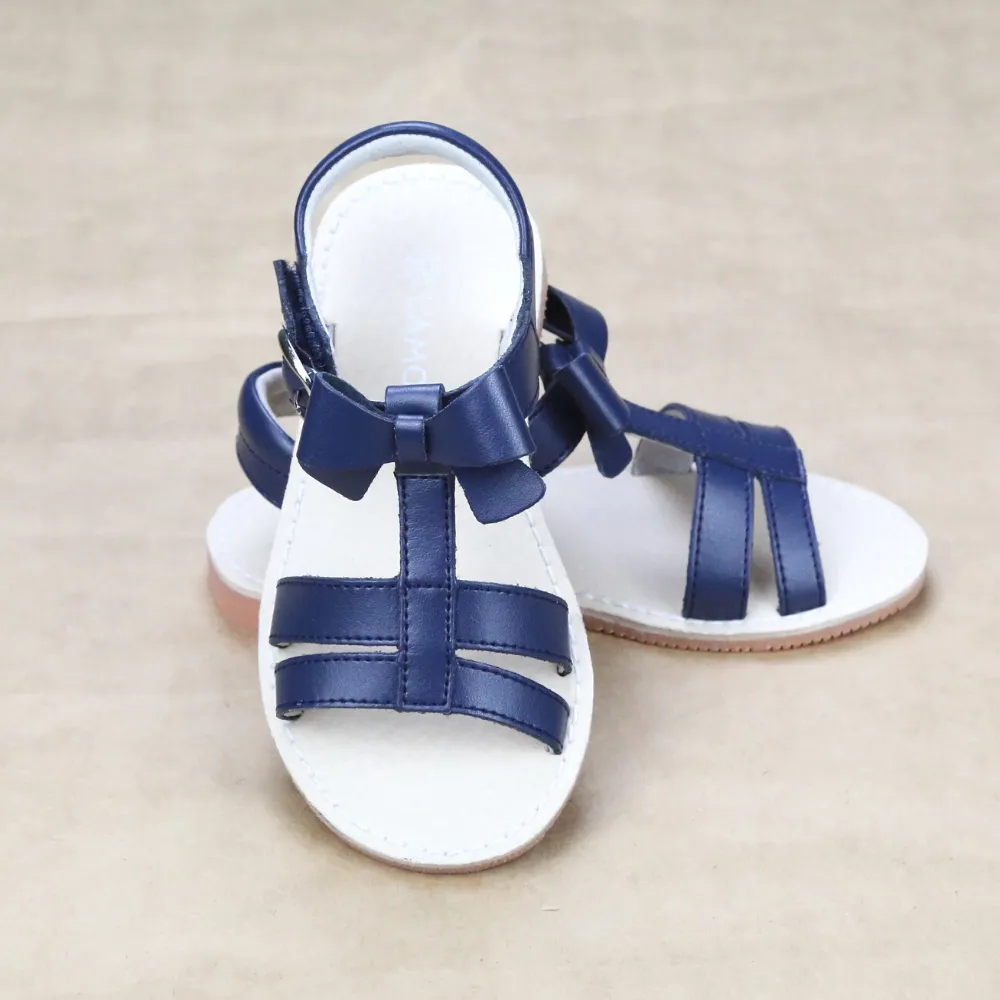 L'Amour Girls Leather T-Strap Bow Sandal