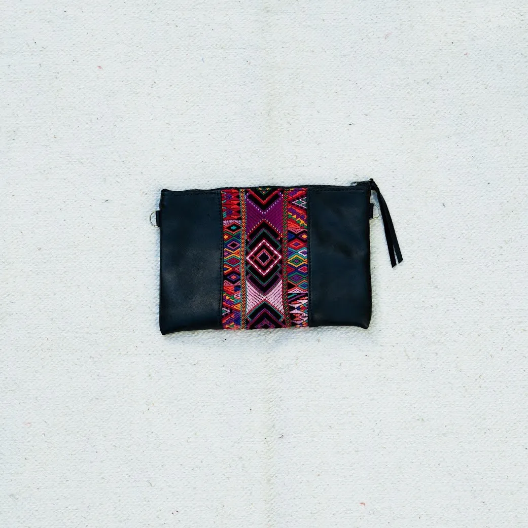 Leather   Huipil Cross Body Clutch