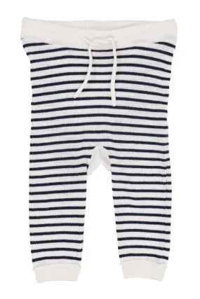 LIGHT KNITTED STRIPE LEGGINGS - CREAM/NAVY COMB.