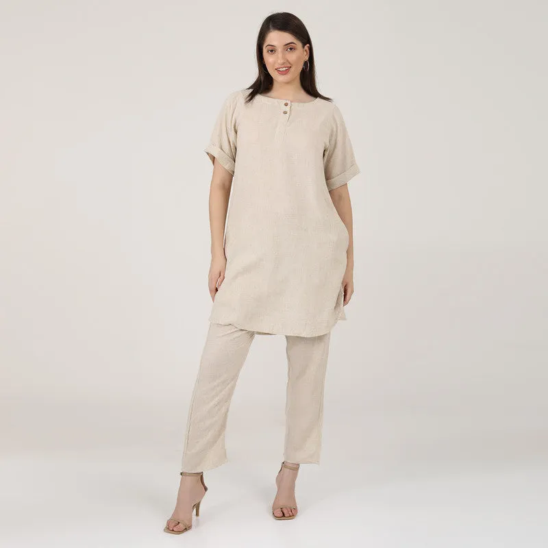 Linen Co Ord Set for Women | Beige | Tunic & Trousers