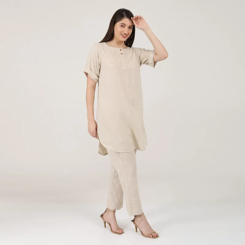 Linen Co Ord Set for Women | Beige | Tunic & Trousers