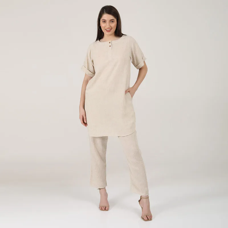 Linen Co Ord Set for Women | Beige | Tunic & Trousers