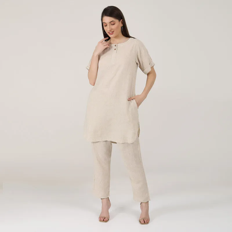 Linen Co Ord Set for Women | Beige | Tunic & Trousers