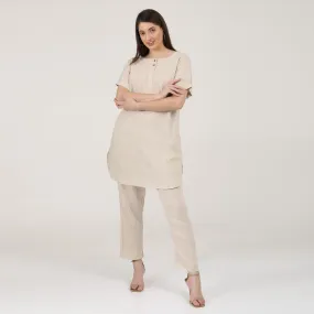 Linen Co Ord Set for Women | Beige | Tunic & Trousers