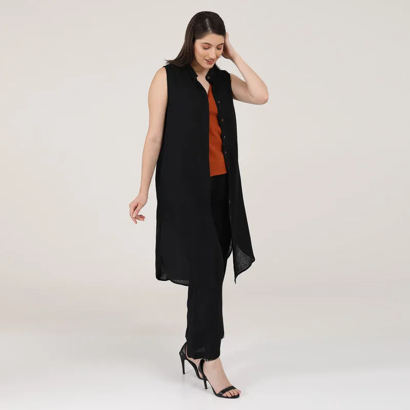 Linen Co Ord Set for Women | Black & Orange | Set of 3