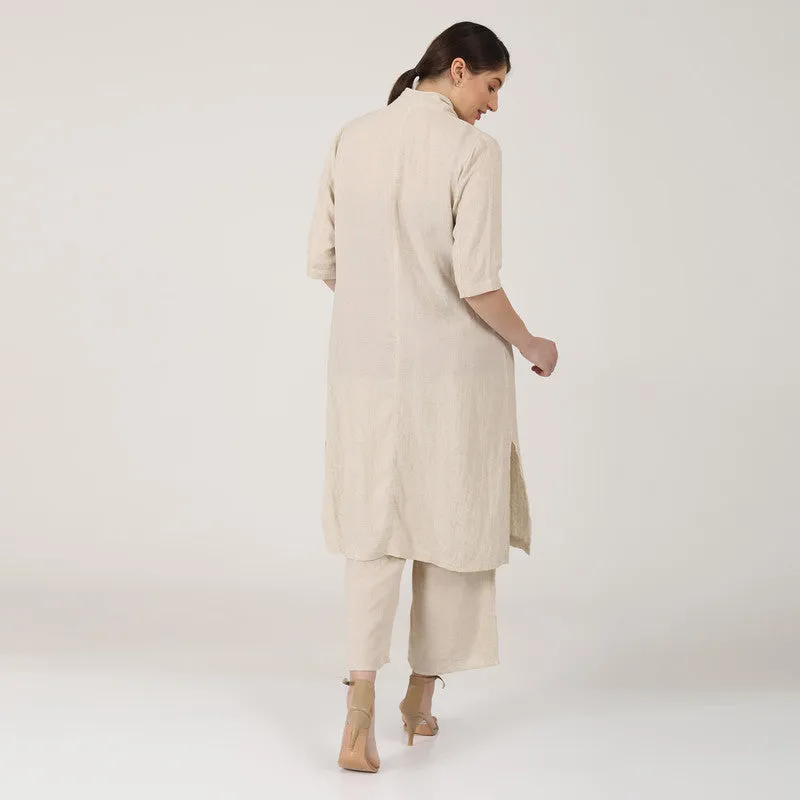 Linen Long Shirt Co Ord Set | Beige