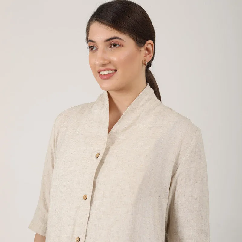 Linen Long Shirt Co Ord Set | Beige