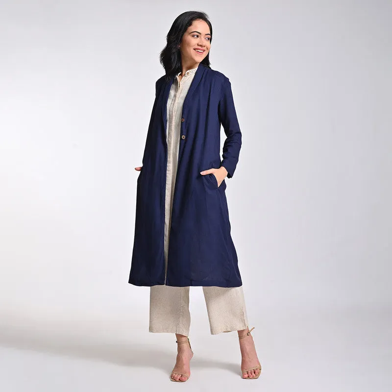 Linen Solid Co Ord Set For Women | Overlay, Shirt & Pant | Shawl Collar | Multicolour