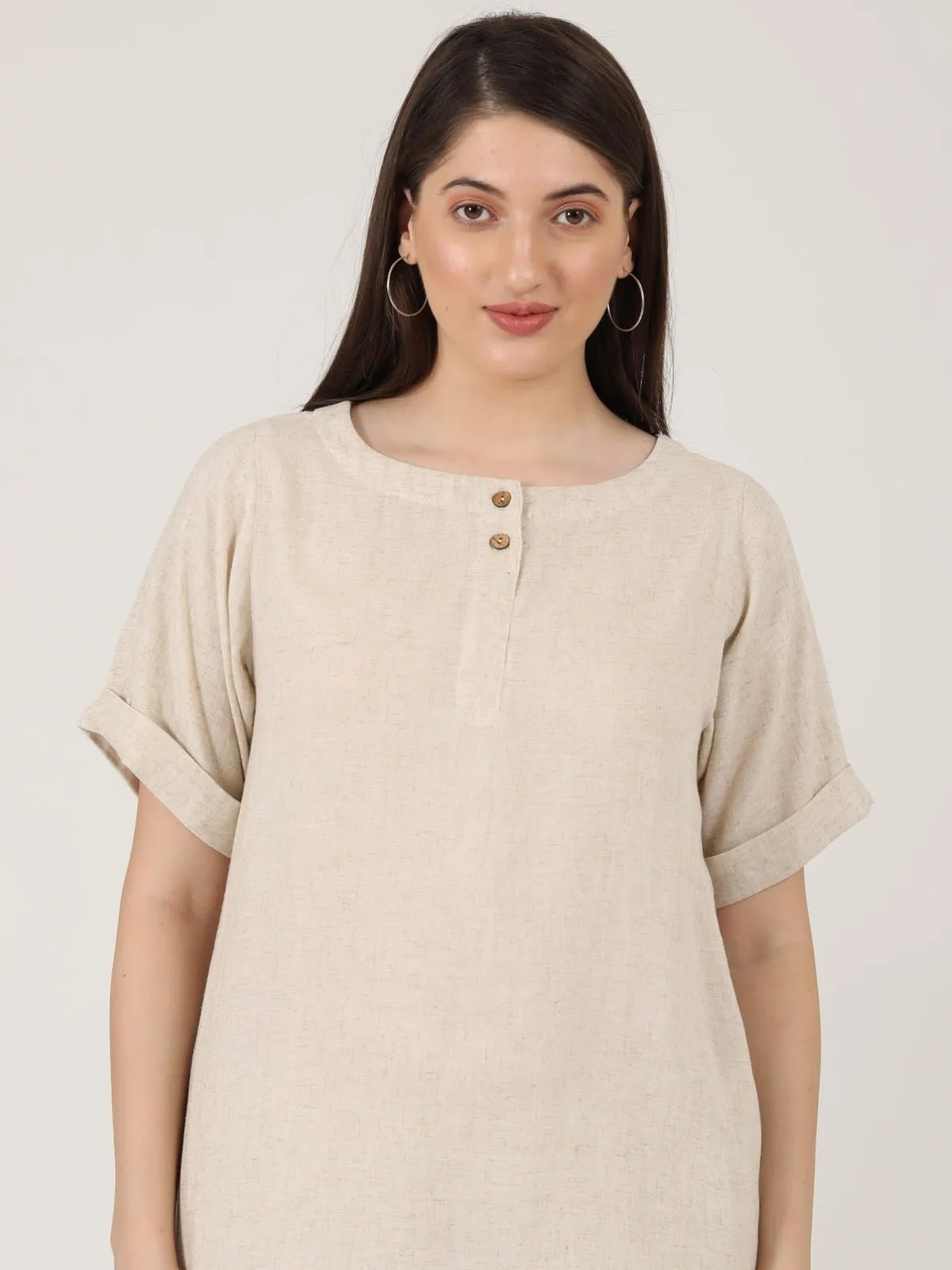 Linen Solid Poised Tunic with Tapered Leg Trousers Co-ord Set