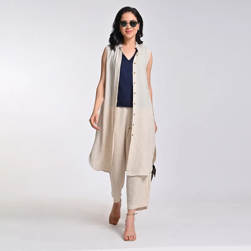 Linen Solid Tunic For Women | Band Collar | Beige