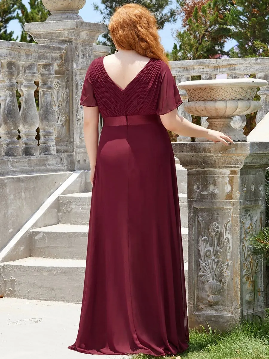 Long Chiffon Empire Waist Bridesmaid Dress with Short Flutter Sleeves