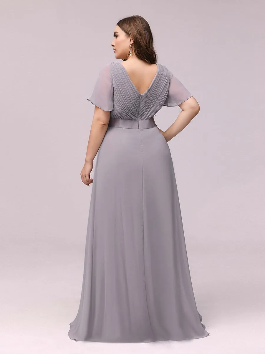 Long Chiffon Empire Waist Bridesmaid Dress with Short Flutter Sleeves