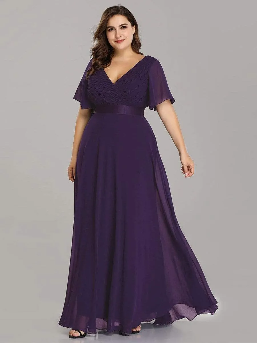 Long Chiffon Empire Waist Bridesmaid Dress with Short Flutter Sleeves