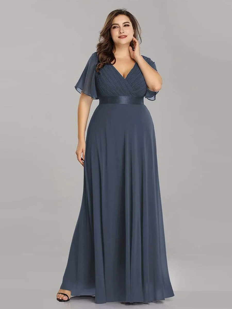 Long Chiffon Empire Waist Bridesmaid Dress with Short Flutter Sleeves