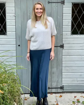 Long Satin Leopard Print Skirt - Peacock Blue