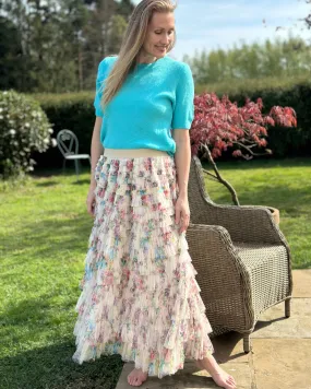 Long Tiered Tulle Skirt - Stone/Floral