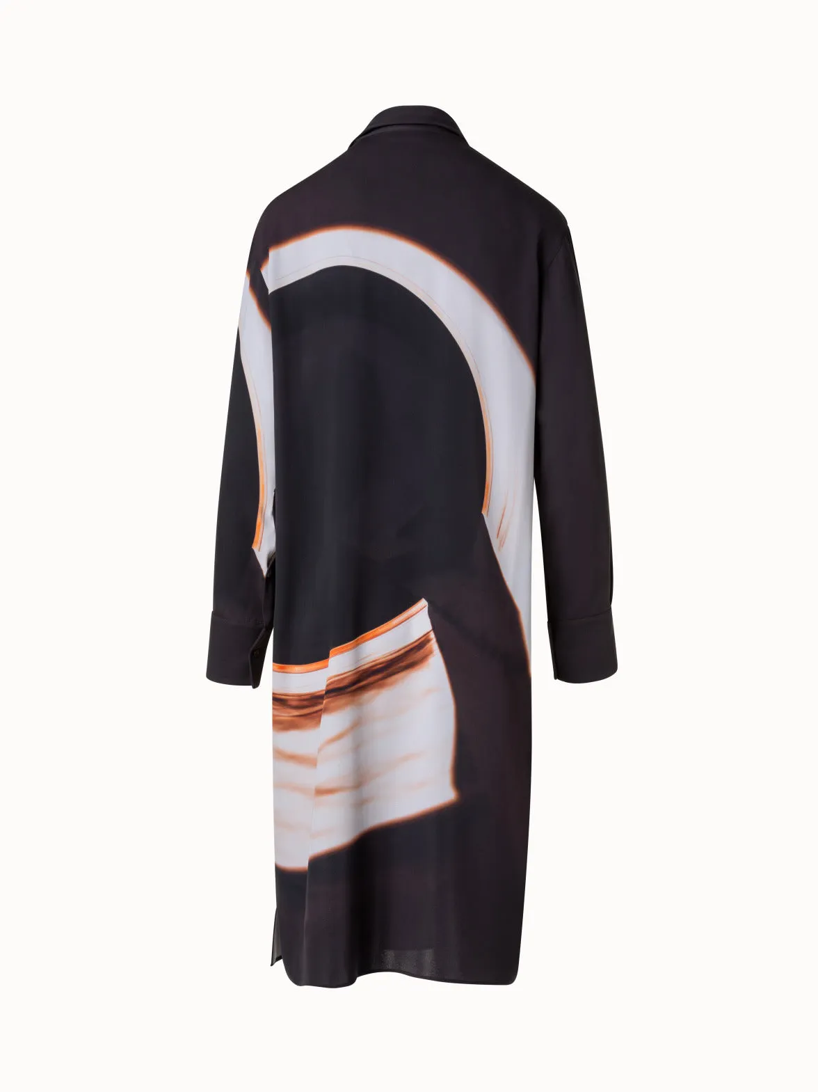 Long Tunic Blouse in Silk Crêpe with Mocca Loop Print