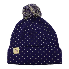 LSU Tigers TOW Purple Polka-Dot Acrylic Knit Cuffed Beanie Hat Cap with Poof