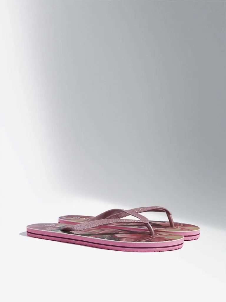 LUNA BLU Pink Shimmery Thong-Strap Flip-Flop