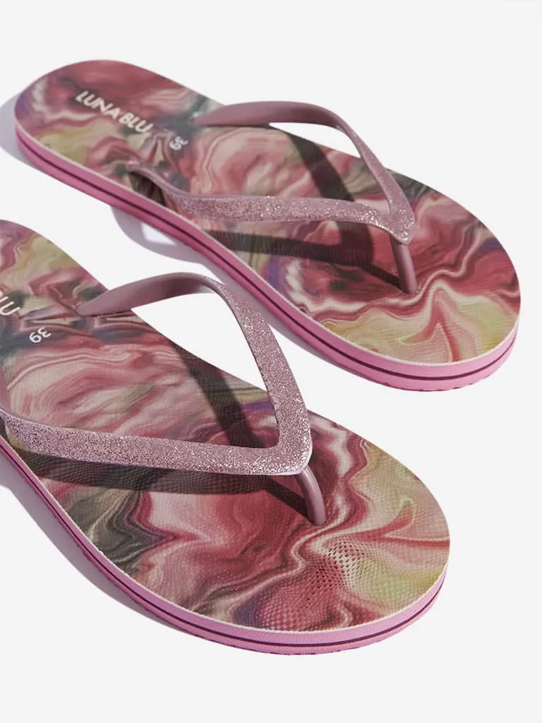 LUNA BLU Pink Shimmery Thong-Strap Flip-Flop