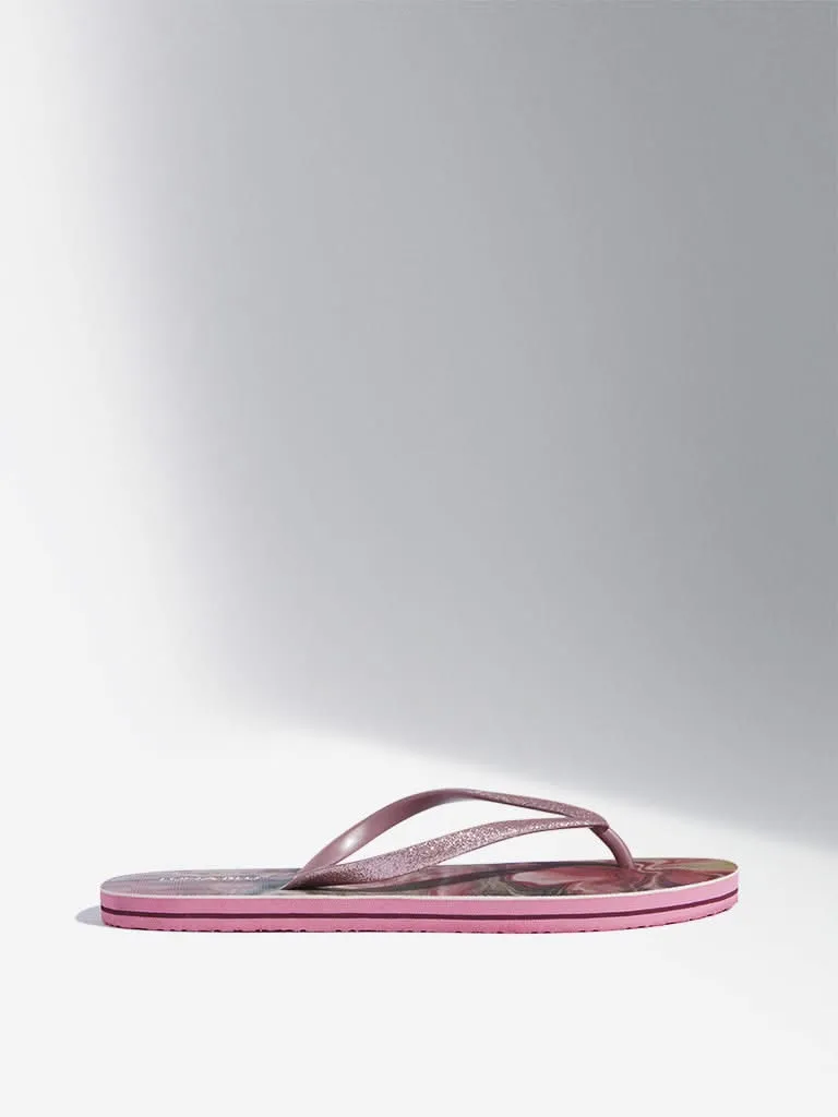 LUNA BLU Pink Shimmery Thong-Strap Flip-Flop