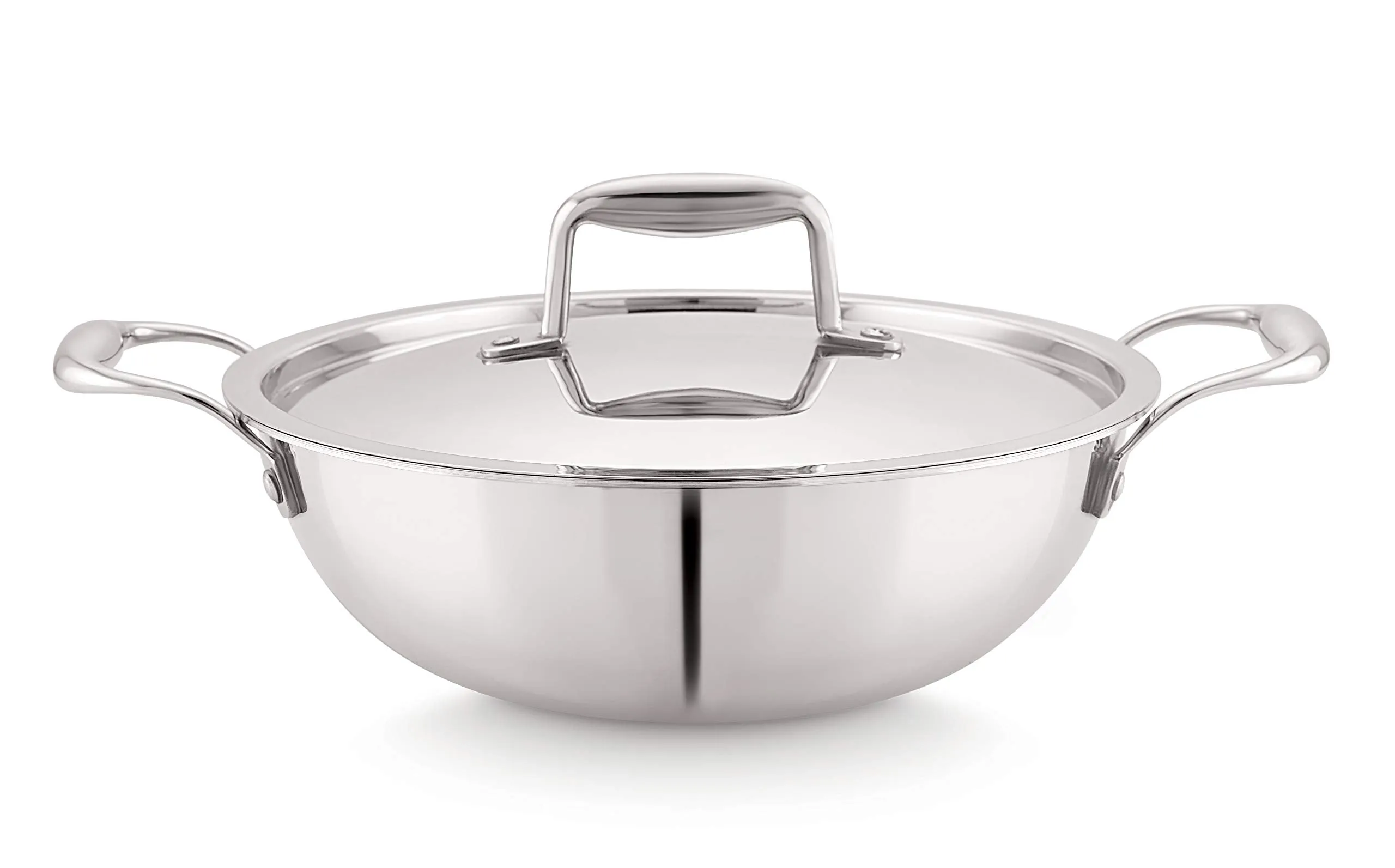 Magnus Triply Stainless Steel Kadai with Stainless Steel Lid, 22 cm, 2.2 L (Induction and Gas Stove Compatible), Silver, Small (Model Number: Triply Kadhai)