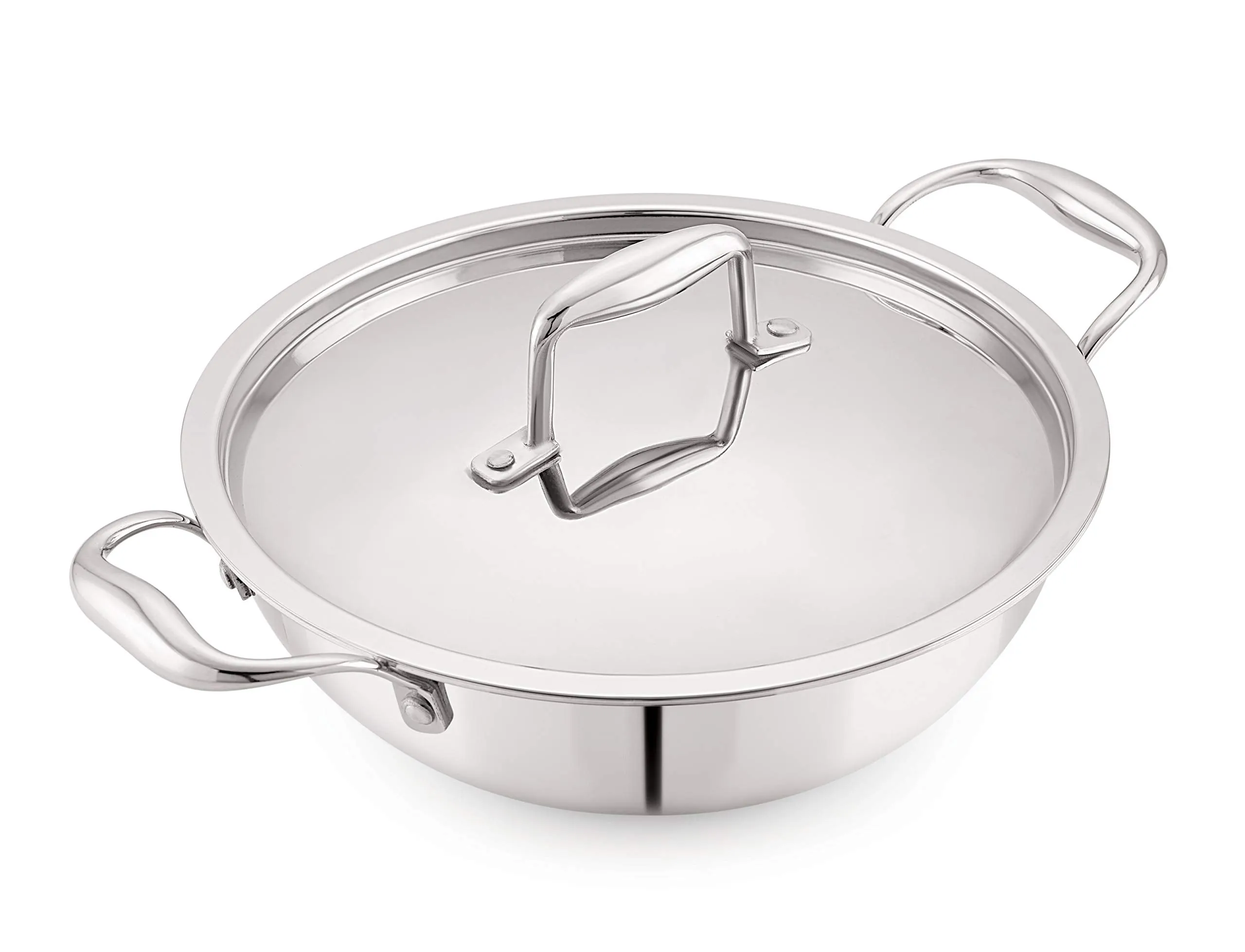 Magnus Triply Stainless Steel Kadai with Stainless Steel Lid, 22 cm, 2.2 L (Induction and Gas Stove Compatible), Silver, Small (Model Number: Triply Kadhai)