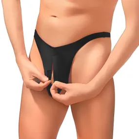 Male Power Nylon Lycra Pull Tab Thong Blk OS