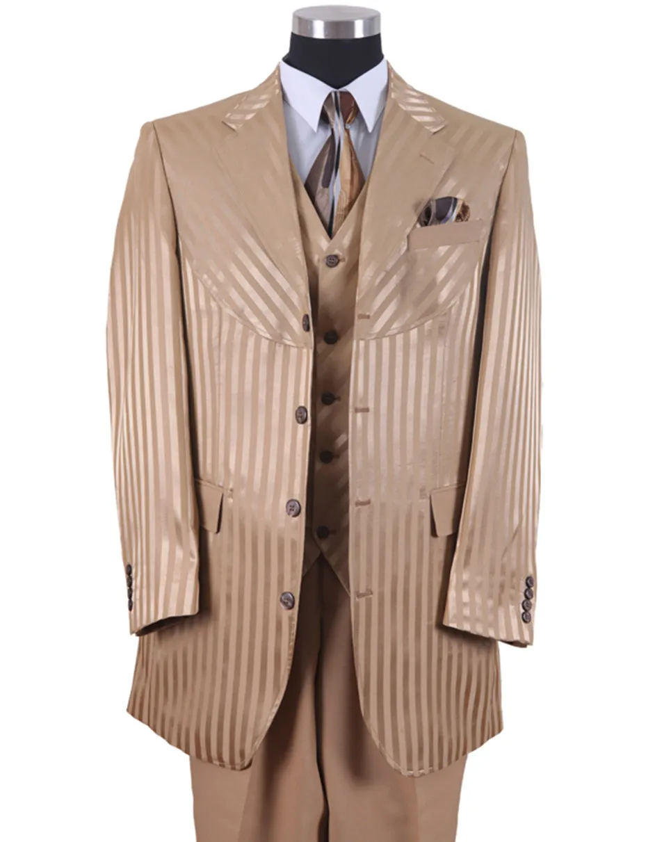 Mens 3 Button Ton on Ton Stripe Fashion Suit in Tan