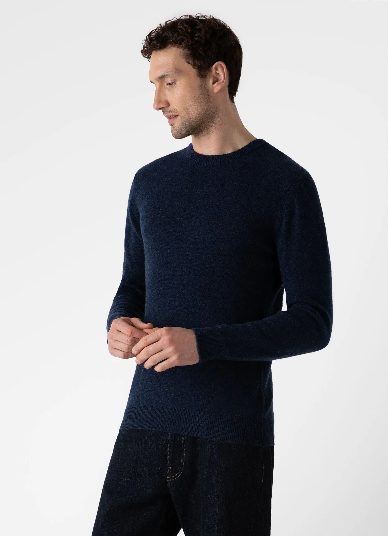 Men's Cashmere Crew Neck Jumper in Navy Melange