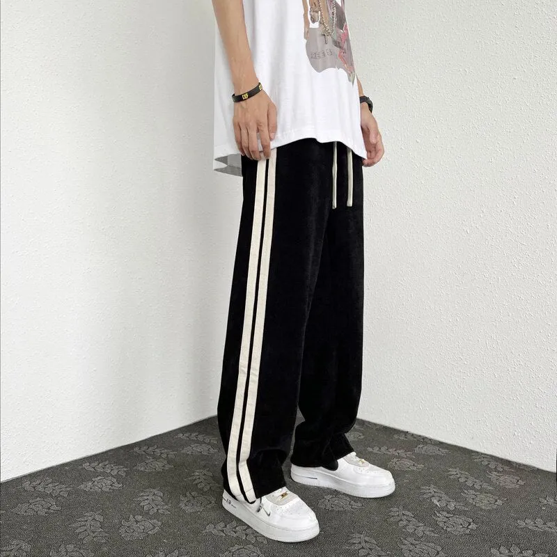 Men's Y2K Clothes Drawstring Corduroy Sweatpants Jogger High Street Trousers Hip Hop Striped Cool Baggy New Pants Korean Style