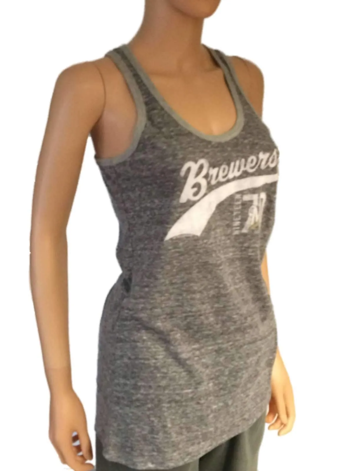 Milwaukee Brewers SAAG Women Gray Racerback Sleeveless Shadow Tank Top