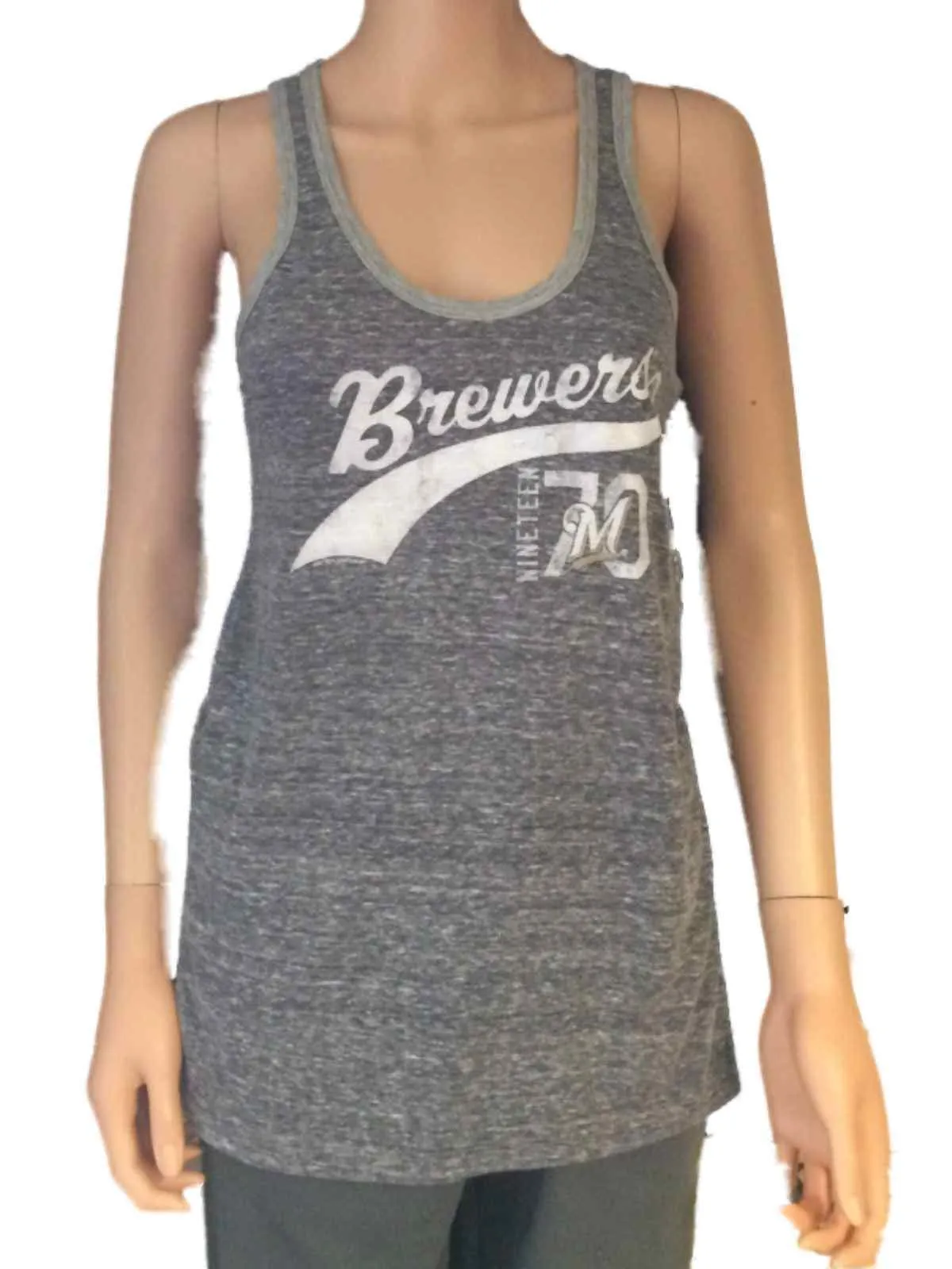 Milwaukee Brewers SAAG Women Gray Racerback Sleeveless Shadow Tank Top