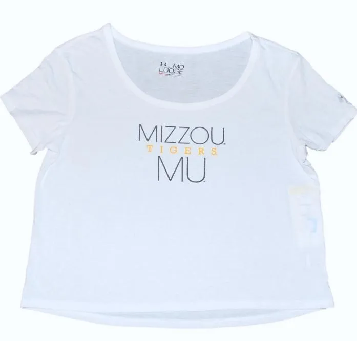 Missouri Tigers Under Armour Heat Gear Loose Women White Crop Top T-Shirt (M)