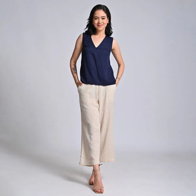 Modal Solid Co Ord Set For Women | Overlay, Top & Pant | Band Collar | Beige & Blue