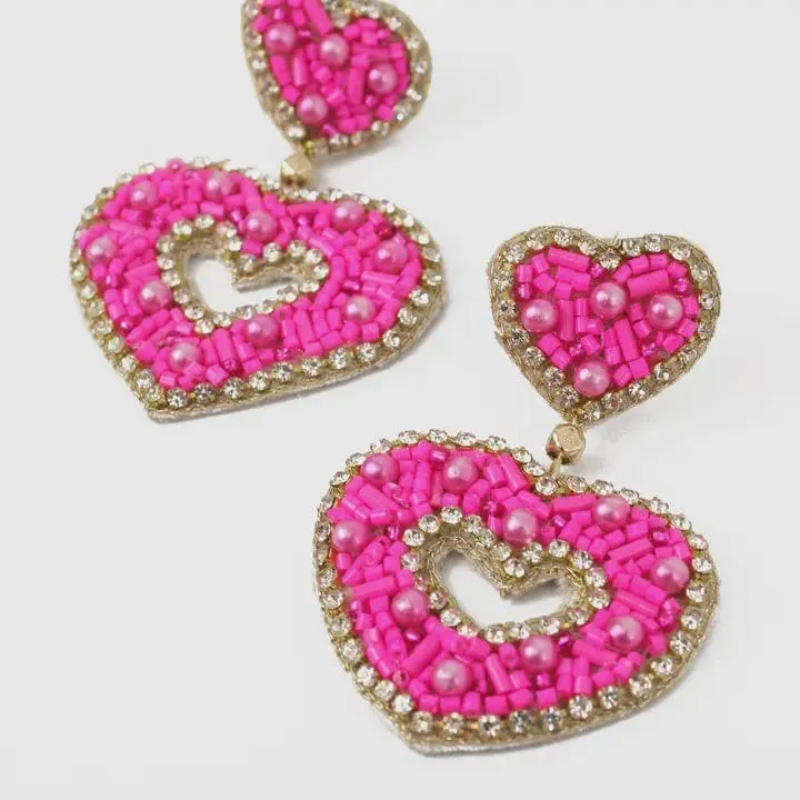 My Doris Pink Heart Sparkle Earrings